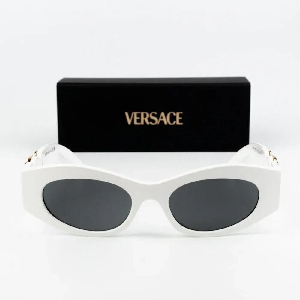 NEW Versace VE4480U 314/87 White Dark Grey Oval Unisex Sunglasses